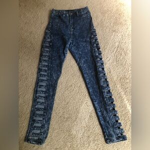 JC JQ Jeans Womens 3 Cut Out Sides Blue Skinny High Rise Pants Vintage Look